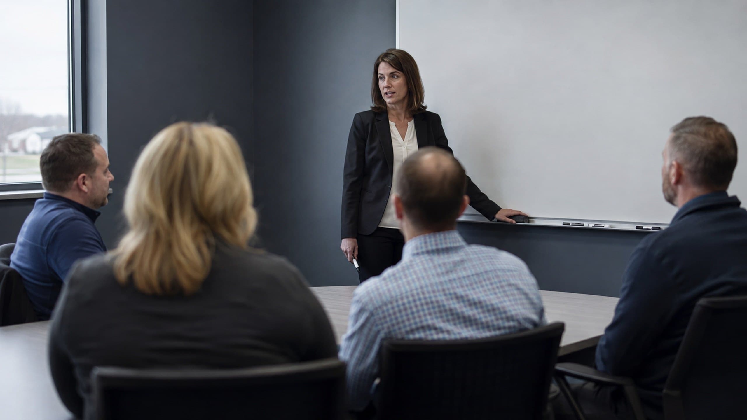 A facilitator leading a session in front of a small group